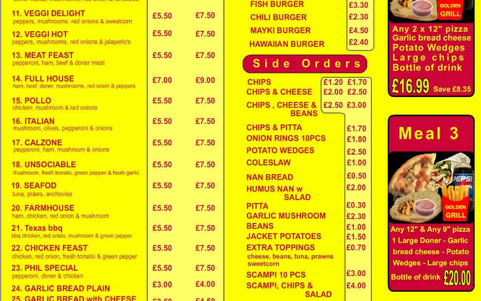 Golden Grill Menu Kebabs Burgers Pizza No1 in Nottingham UNLIM