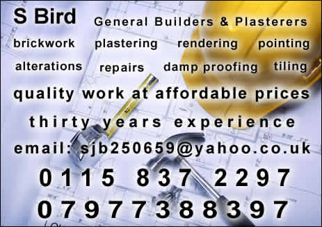 S Bird General Builders & Plasterers - Nottingham - NgTrader - Call 07977 388397